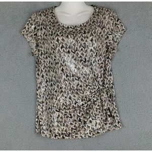 DB Established 1962 Size L Womens Sequin Tie Top Short Sleeve Blouse Metallic